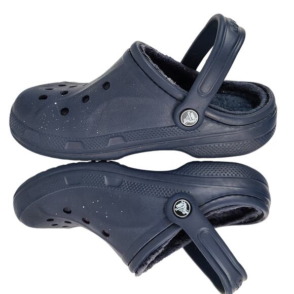 Crocs navy faux fur lined clogs shoes Mens 4 Womens 6 - Picture 5 of 8